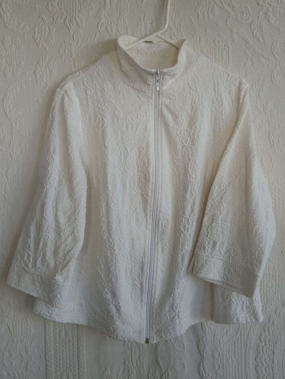 Laura Ashley White Rose Textured Zip Front Jacket Large Floral - Picture 9 of 9